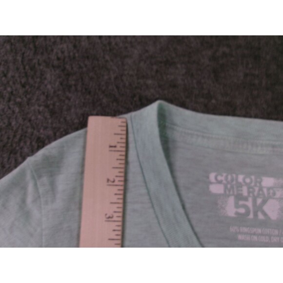 Color Me Rad Shirt Womens S V Neck 5K Race Graphic Mint Green Fitted Short - Picture 5 of 9